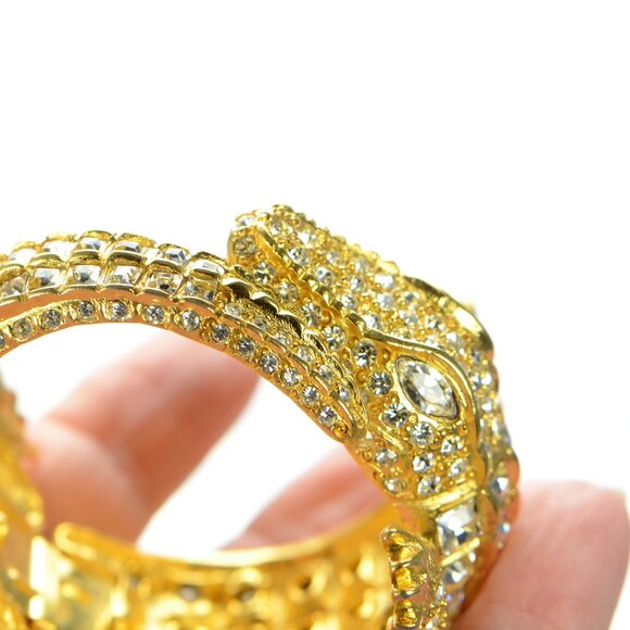 Kenneth Jay Lane KJL Gold & Crystal Alligator Cuff Bracelet - Picture 9 of 11